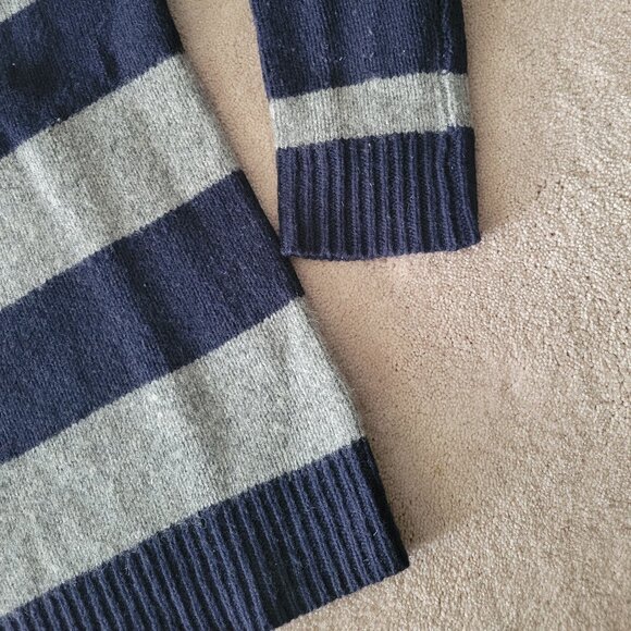 J. Crew Lambs Wool Crew Neck Striped Sweater Navy Gray - Picture 4 of 11